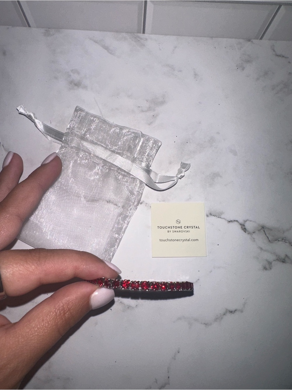 Touchstone Crystal Ruby Crystal Beaded Stretch Bracelet - Picture 2 of 5